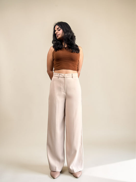 Japanese Crepe Tailored Wide Trousers | Latte Cream