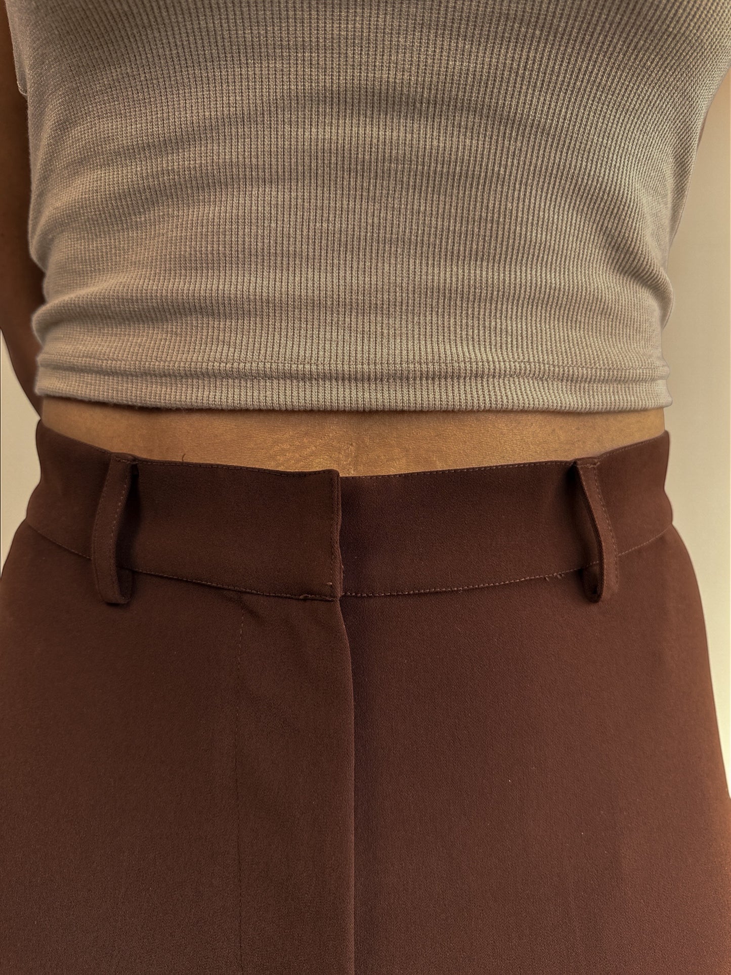 Japanese Crepe Tailored Wide Trousers | Mocha Brown