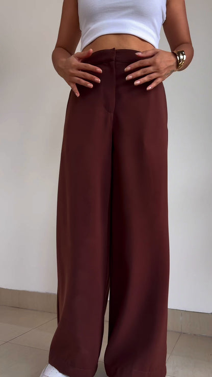 Crepe Wide Leg Trouser | Mocha Brown
