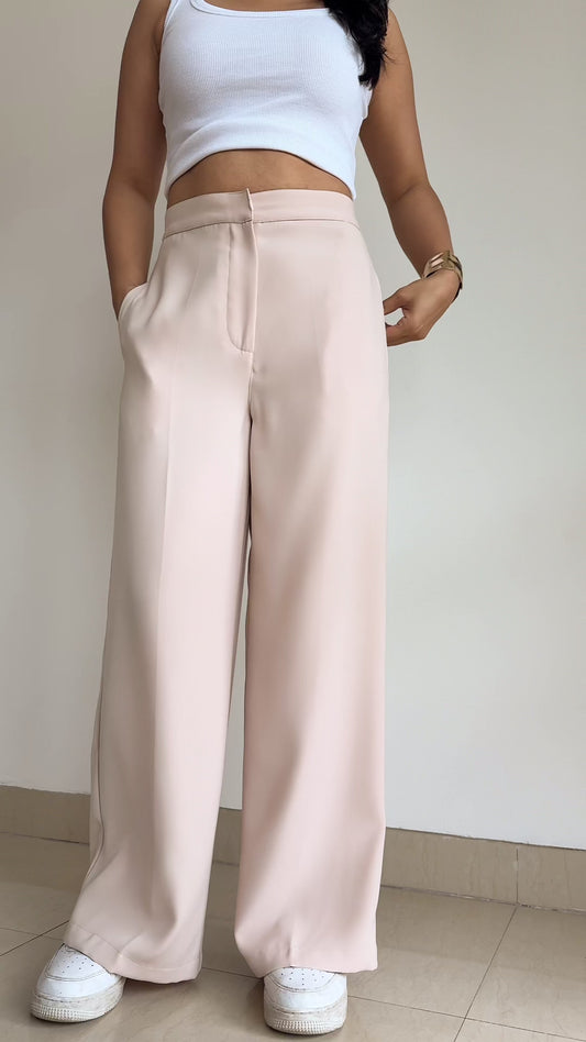 Crepe Wide Leg Trouser | Latte Cream