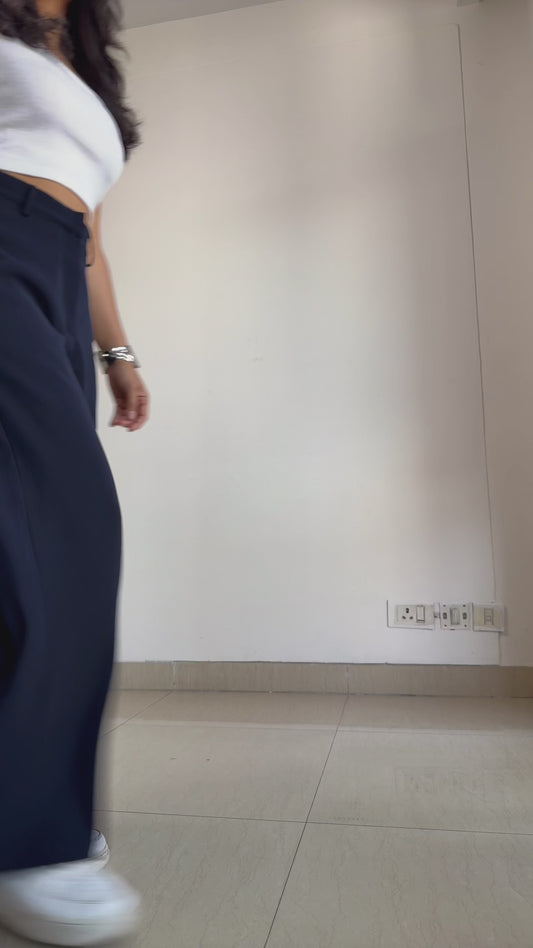 Japanese Crepe Tailored Wide Trousers | Midnight Blue