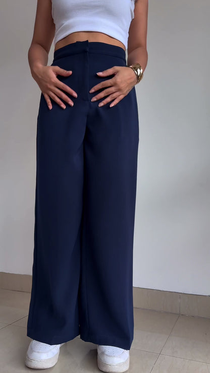 Crepe Wide Leg Trouser | Midnight Blue