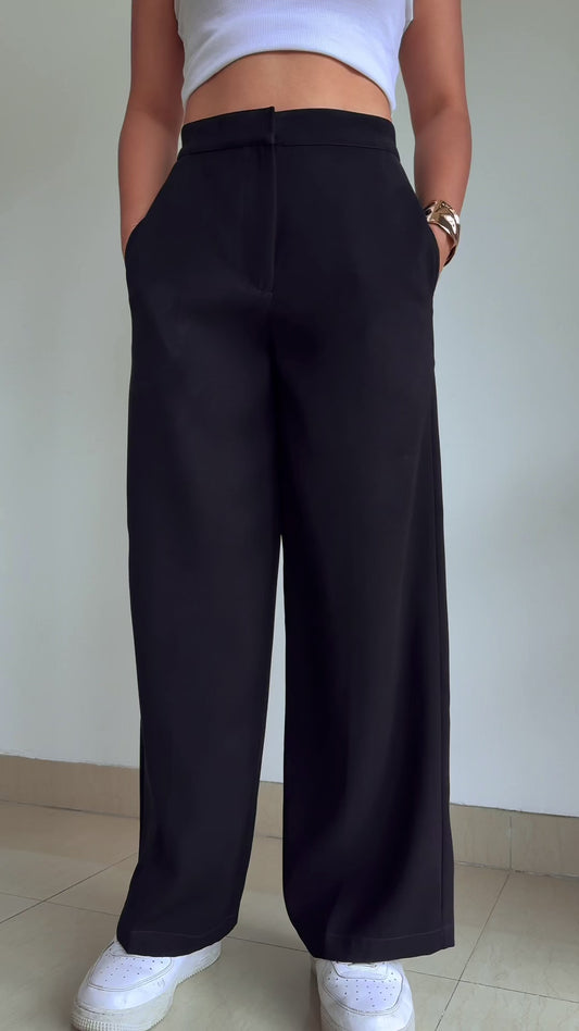 Crepe Wide Leg Trouser | Black Bolt